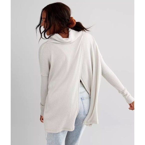NWT Free People Juicy Long Sleeve Cowl Neck Top - Stone Cold - Medium - Picture 1 of 5
